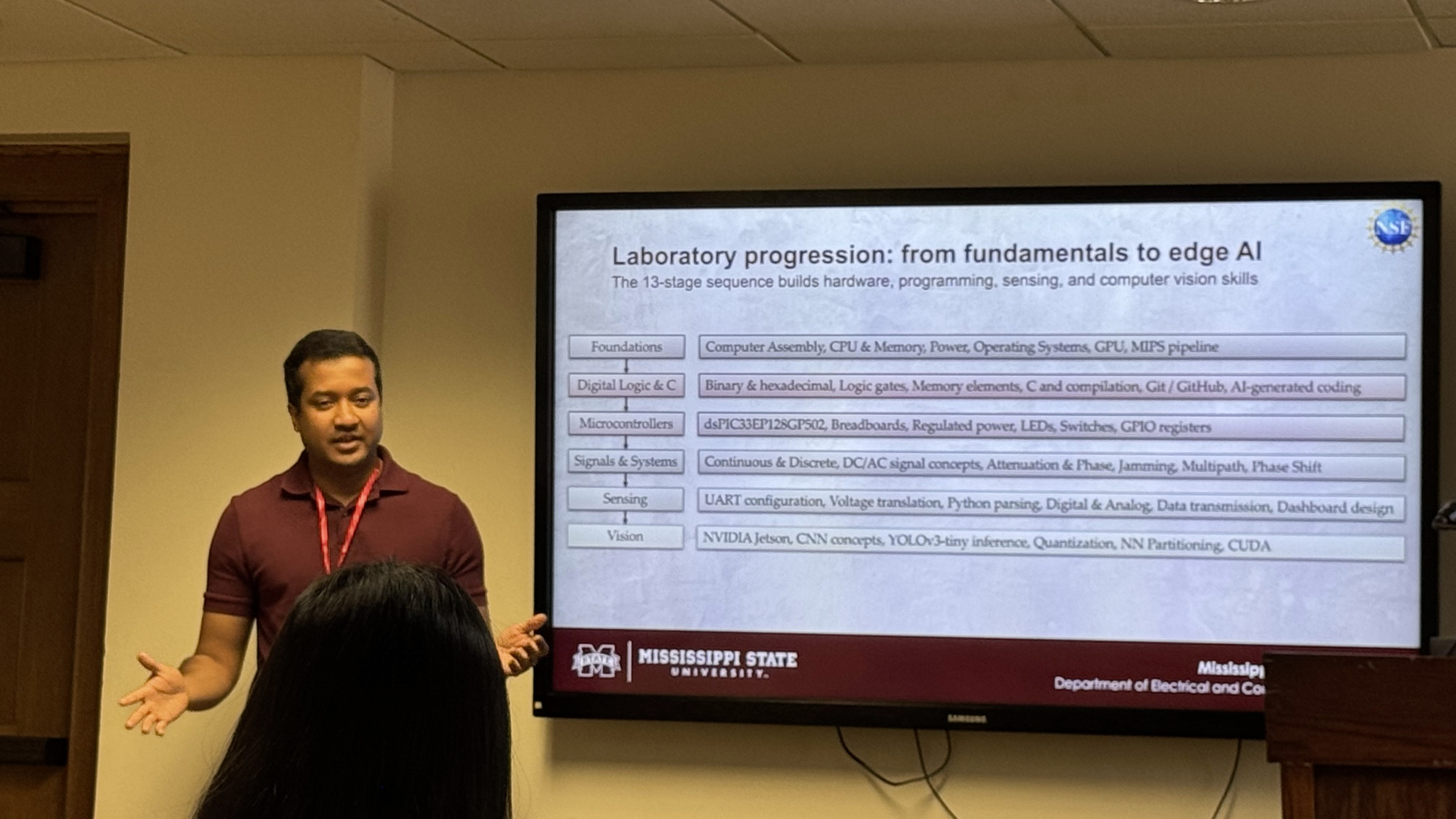 Nitish Patil presenting the Construction Cyberinfrastructure laboratory progression at the 2026 ASEE Midwest Section Conference